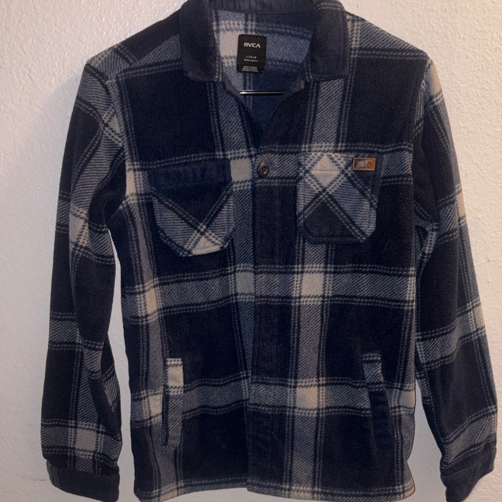 RVCA Navy and Light Gray Plaid Fleece Shacket